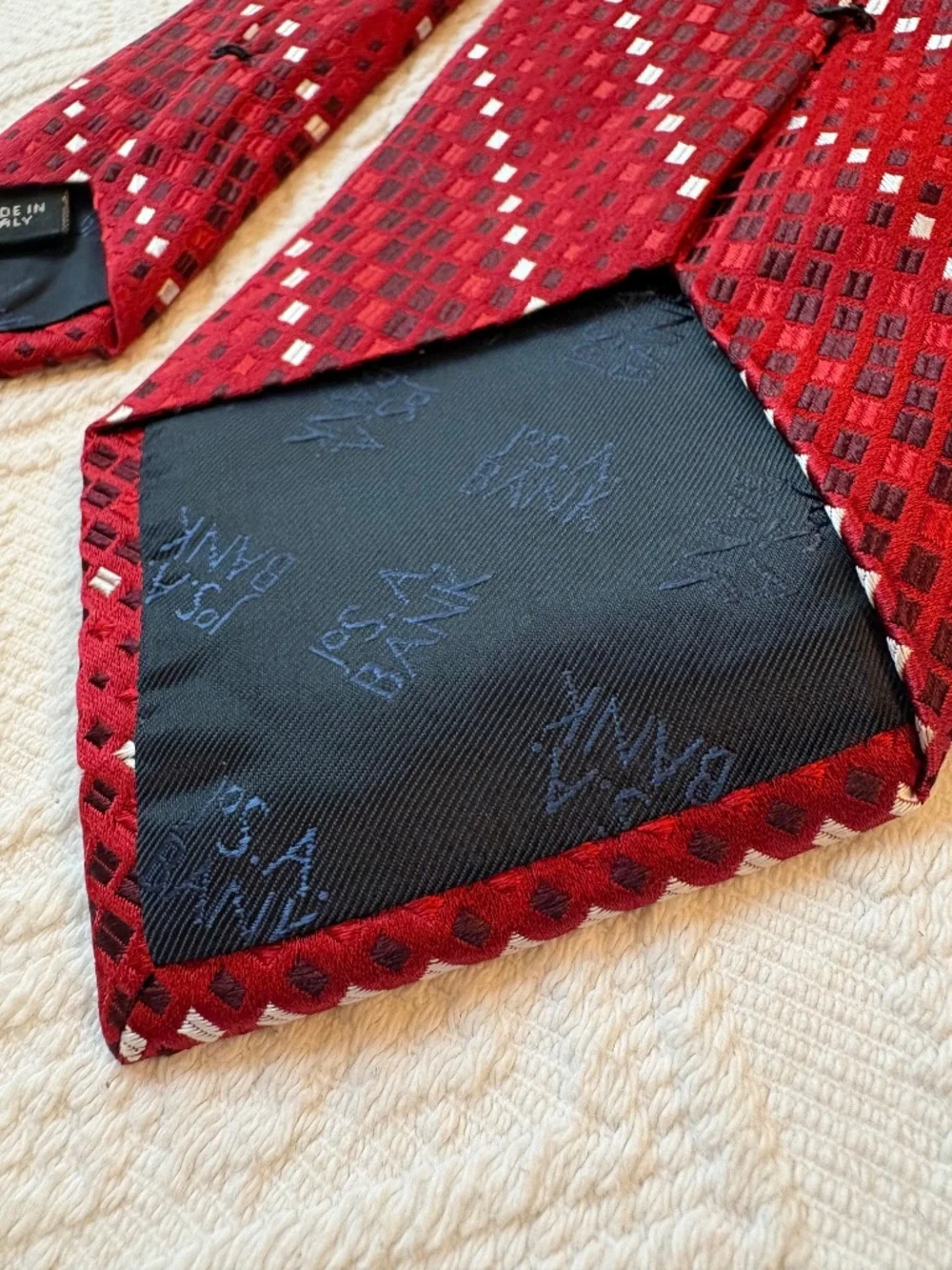 Jos. A. Bank Red Geometric Silk Tie - Made in Italy